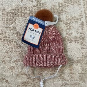 Top Paw Pink Knit Dog Hat with Brown Pom Pom